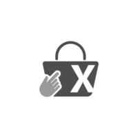 bolsa de compras en línea, cursor haga clic en el icono de la mano con la letra x vector