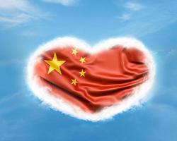 china flag inside heart in sky 3D Render photo