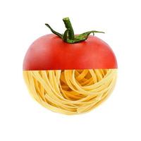 Tomato and spaghetti isolated on white background photo