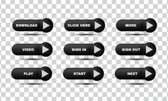 unique set 3d black play web buttons app icon design isolated on vector