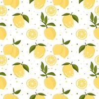 Vector seamless pattern with lemons and leaves. On a white background