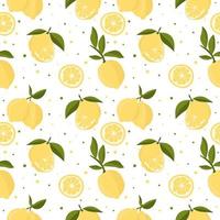 Vector seamless pattern with lemons and leaves. On a white background