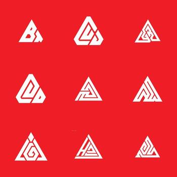 ilustración de un conjunto de logotipos de monograma, iniciales, letras con un concepto de diseño de forma triangular. marca simple, lujo. vector