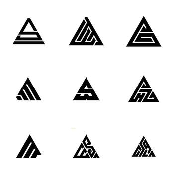 ilustración de un conjunto de logotipos de monograma, iniciales, letras con un concepto de diseño de forma triangular. marca simple, lujo. vector
