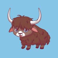 ilustración de un yak de dibujos animados sobre fondo de colores vector