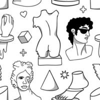 Greek trippy sculpture pattern. Cartoon vector posters and banners for textiles and packaging in a psychedelic trip style.