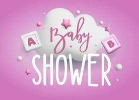 Baby shower 3d space. Banner poster on Baby shower in render style. Lettering it's a boy. Vector  in 3 d style.