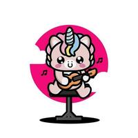 Cute unicorn playing guitar vector