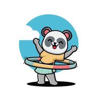 lindo panda palying hula hoop dibujos animados vector ilustración