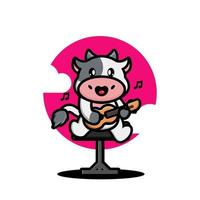 Cute cow playing guitar vector