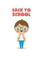 Back to School vector illustration with cute boy. Cartoon style. Isolated on a white background.