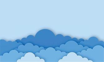 Clouds on blue sky. Banner with copyspace. Paper cut style. vector