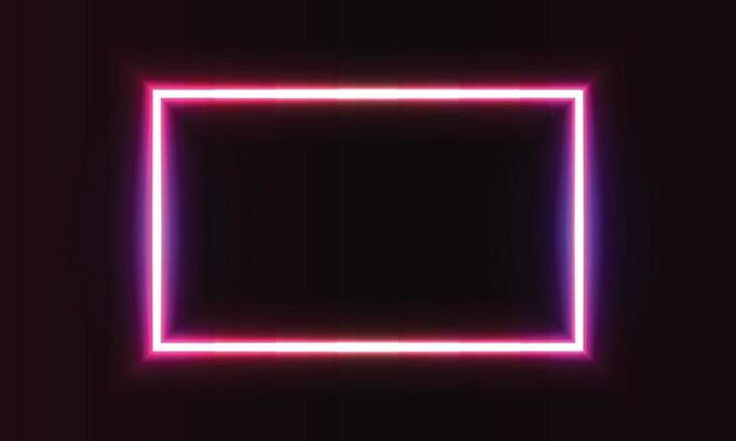 Neon rectangular frame with shining effects on dark Neon rounded square background. Empty glowing techno backdrop. Vector illustration.