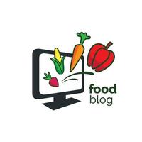 Monitor screen computer with fresh vegetables food illustration logo design vector