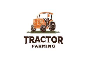 gráfico de tractor con diseño de logotipo de agricultura de granja de ilustración de hierba vector