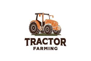 gráfico de tractor con diseño de logotipo de agricultura de granja de ilustración de hierba vector