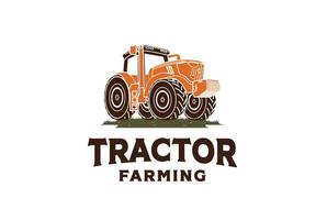 gráfico de tractor con diseño de logotipo de agricultura de granja de ilustración de hierba vector