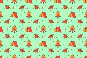 Camping outdoor fun cartoon seamless pattern design vector