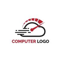 diseño de logotipo digital de computadora en la nube con ilustración de indicador de velocidad vector