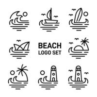 Simple modern beach line art illustration logo design. Ocean and wave vector graphics