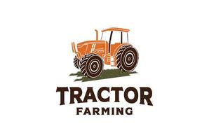 gráfico de tractor con diseño de logotipo de agricultura de granja de ilustración de hierba vector