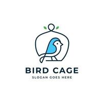 Simple cute bird logo with cage and leaf vector