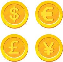 Set of gold coins with 4 major currencies vector