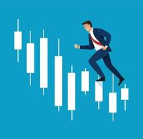 Businessman running on financial bar graph vector illustration