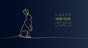 Happy New Year 2023 card, Rabbit zodiac golden sign  with gold brown color on blue and grey background. 2023 new year design template vector illustration.