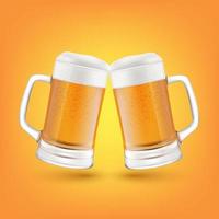 Beer full glass. Mug full with blond beer with foam. Alcoholic beverages for parties. Realistic 3D Vector illustration.