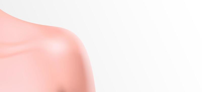 Woman shoulder beautiful groomed young touching her smooth back. Cares about clean and soft skin. Empty place for text. Isolated on the light gray background. Healthcare concept.