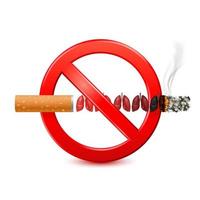 Forbidden no smoking red sign isolated on white background. Dangers of smoking. Smoking effect on lung with people around and family. World No Tobacco Day. 3D vector Illustration.