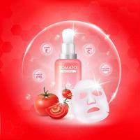 Tomato white body serum, Extract Collagen and Vitamin. Tomato skin care cream. Vector EPS10.