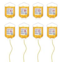 bolsa de sangre de plasma con etiqueta diferente grupo de plasma a, b, o y sistema rh. Ideas de donación de plasma para ayudar a los médicos lesionados. ilustración vectorial 3d eps10 vector