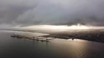 Aerial view container port terminal at Butterworth. video
