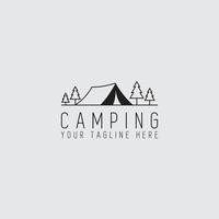 plantilla de logotipo de camping y aventura al aire libre. viaje, vacaciones, bosque, arte lineal, ilustración vectorial retro, -vector vector