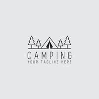 plantilla de logotipo de camping y aventura al aire libre. viaje, vacaciones, bosque, arte lineal, ilustración vectorial retro, -vector vector