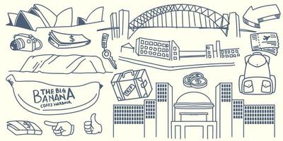dibujo a mano doodle elementos de viaje a equipo turístico de australia vector