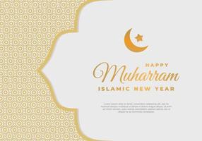 año nuevo islámico muharram con letras de texto dorado, media luna, estrella vector