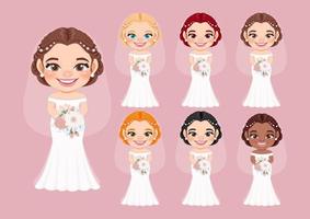 Set of Diverse Bride or Marriage Design Concept Vector