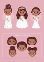 Set of American African Bride or Marriage Design Concept Vector