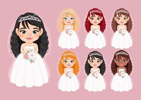 Set of Diverse Bride or Marriage Design Concept Vector