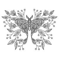 Butterfly and flower hand drawn for adult coloring book vector