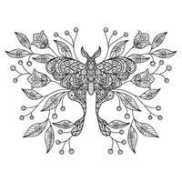 Butterfly and flower hand drawn for adult coloring book vector