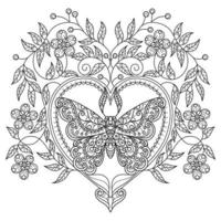 Butterfly and heart hand drawn for adult coloring book vector