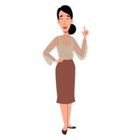 A female character in a blouse and skirt. Skinny Asian girl in full height. vector