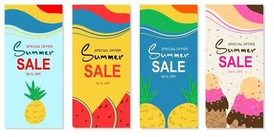 A set of Vector vertical illustrations of the summer sale banner for your store, website and social networks.