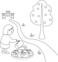 Girl watering the garden illustration vector