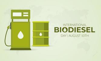 día internacional del biodiesel 10 de agosto con ilustración de bomba de combustible en antecedentes aislados vector