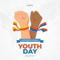 feliz día internacional de la juventud el 12 de agosto con ilustración de puño a dos manos sobre fondo aislado vector